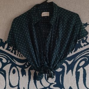 Button Down Green Patterned Blouse